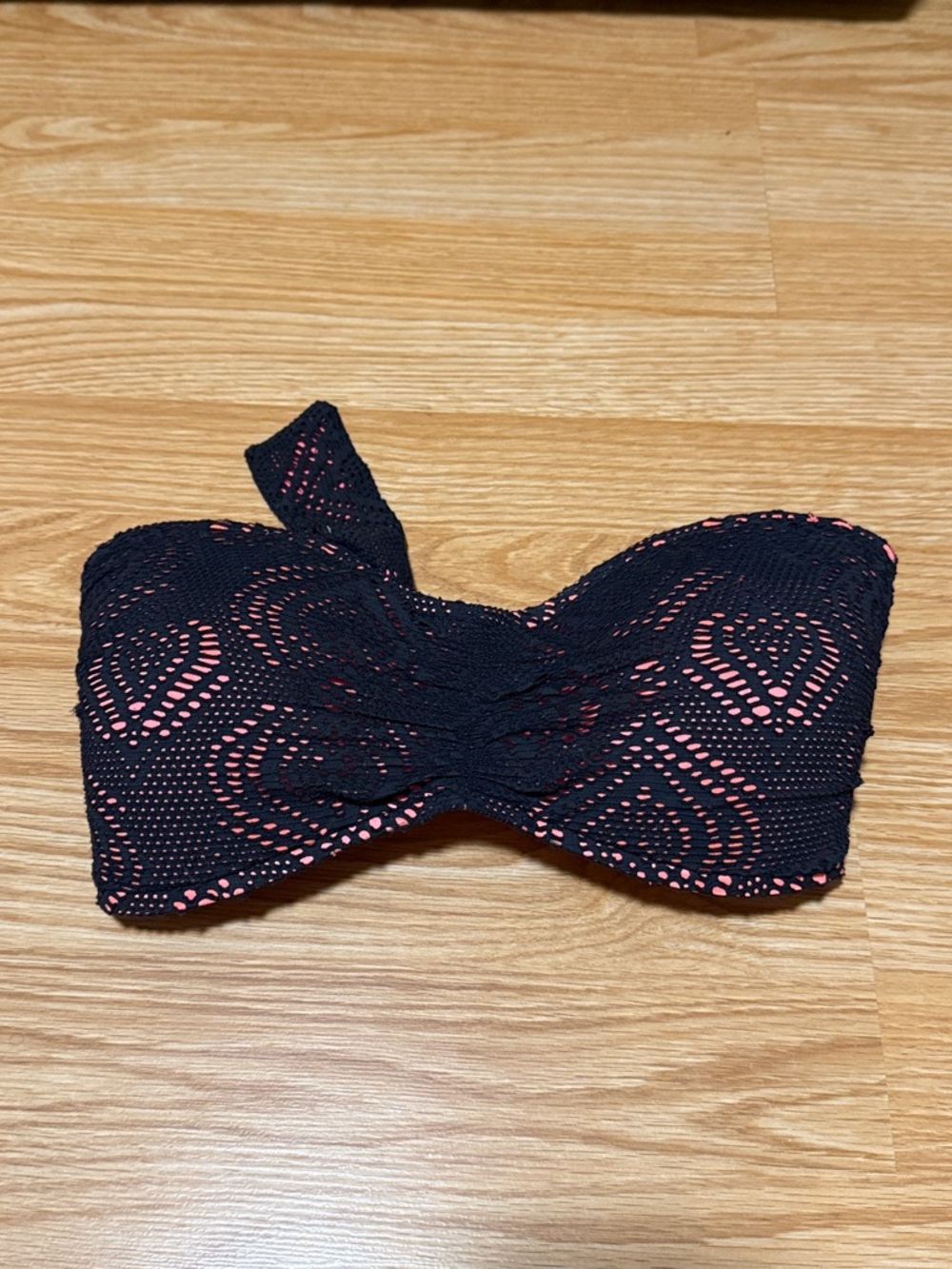 Body Glove Black Lace-Overlay Bandeau with Pink Lining